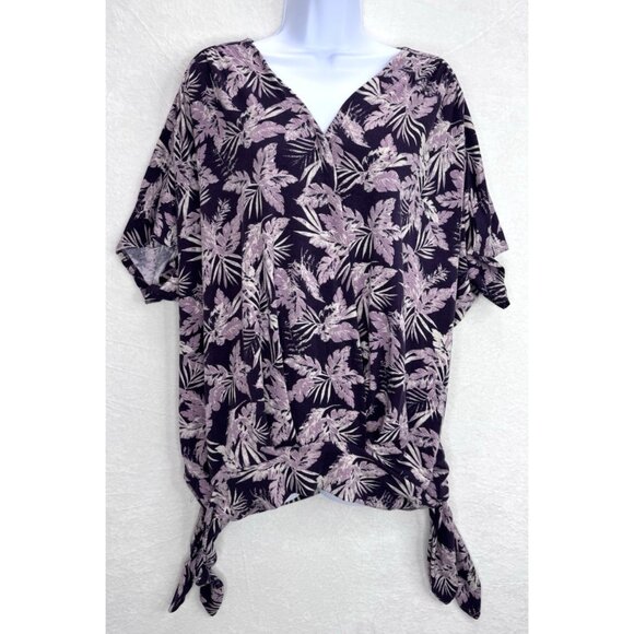 Easel Women's Get Tropical Purple Floral Tie Side Shirt Size Large NWT - Picture 1 of 11